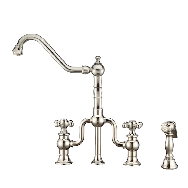 Whitehaus Bridge Faucet W/ Long Traditional Swivel Spout, Cross Handles And Brass WHTTSCR3-9771-NT-PN - main